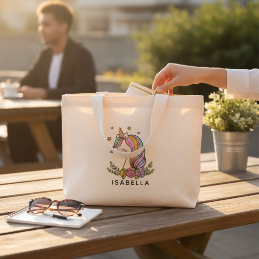 Mini Tote Bag Unicorn mignon Whimsical Girl Nom personnalisé
