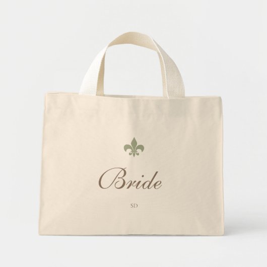 Mini Tote Bag Vert Fleur de Lis Mariée Monogramme initial (Devant)