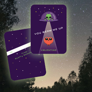 Mini UFO Alien Hart Ontvoering Kinderen Valentijns Notitiekaartje