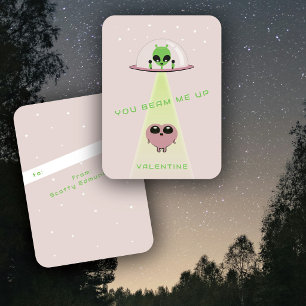 Mini UFO Alien Hart Ontvoering Kinderen Valentijns Notitiekaartje