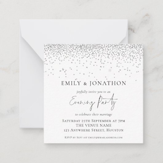 MINI | Uitnodiging van de Zilver Glitter Wedding E (Voorkant)