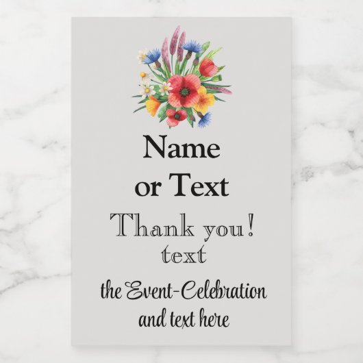 Mini Viering Dank u Verjaardag Poppy Bouquet Wijn Etiket (Enkel label)