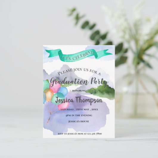 Mini Waterverf 2025 Afstuderen Uitnodiging Informatiekaartje (Staand voorkant)