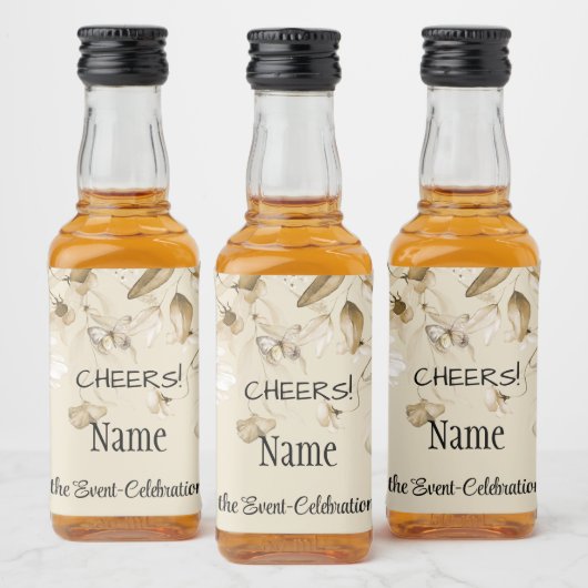 Mini Waterverf Sepia Stilleven Bloemendruppel Likeurfles Etiket (Flessen)