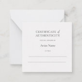 Mini White Certificate of Authenticity for Art Notitiekaartje (Voorkant)