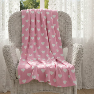 Mini White Hearts op roze Fleece Deken