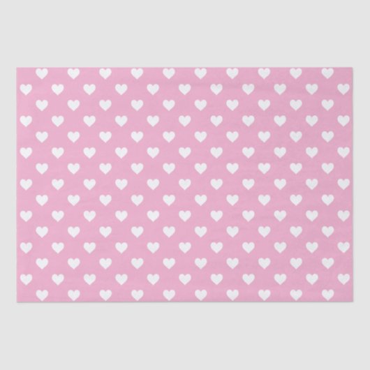 Mini White Hearts op roze patroon Tissuepapier (Voorkant)