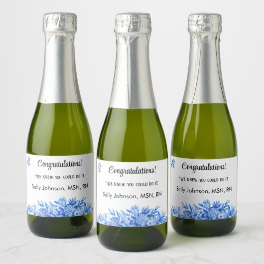 Mini wijnfles Gefeliciteerd kobalt blauw (10) Sparkling Wijnetiket (Flessen)
