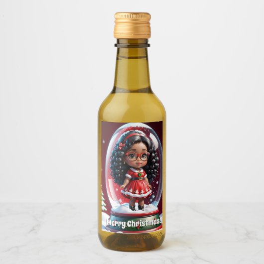Mini Wijnfles Kerstlabel Wijn Etiket (Voorkant)
