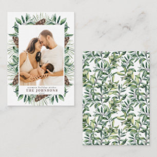 Mini Winter Pine Cone Berry Foto Kerstmis Script Notitiekaartje