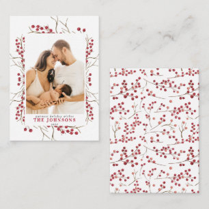 Mini Winter Red Berry Waterverf Kerstfoto Notitiekaartje