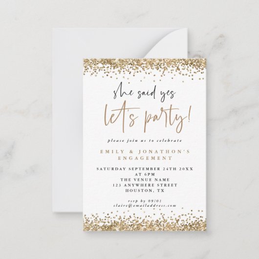 MINI Ze zei dat Gold Glitter Verloving uitnodigen Notitiekaartje (Voorkant)