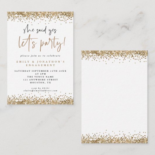 MINI Ze zei Ja Gouden Glitter Uitnodiging Trouwfee (Voorkant / Achterkant)