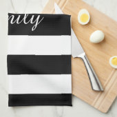Minialist Black & White Stripes Pattern Name Print Theedoek (Quarter Fold)