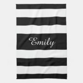 Minialist Black & White Stripes Pattern Name Print Theedoek (Verticaal)