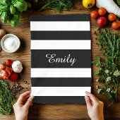 Minialist Black & White Stripes Pattern Name Print Theedoek