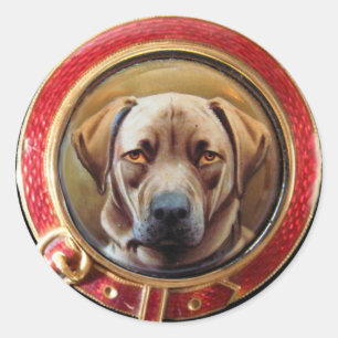 MINIATATOIRE DOG PORTRAITS CHOCOLAAT LABRADOR RONDE STICKER
