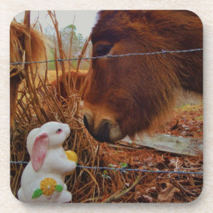 Miniature Brown horse & Easter Bunny Drankjes Onderzetter