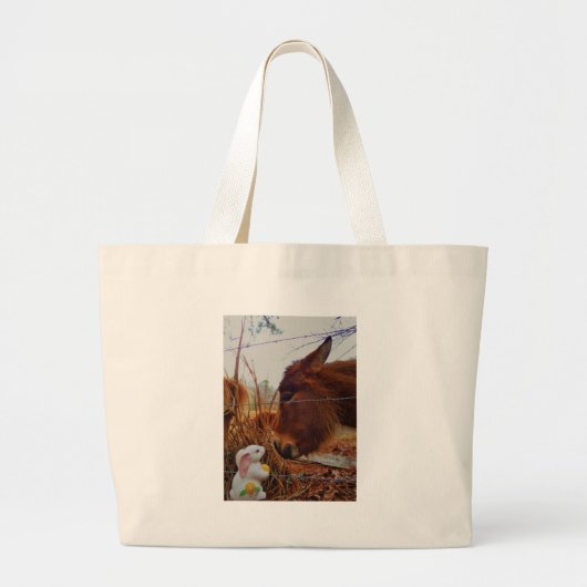 Miniature Brown horse & Easter Bunny Grote Tote Bag (Voorkant)