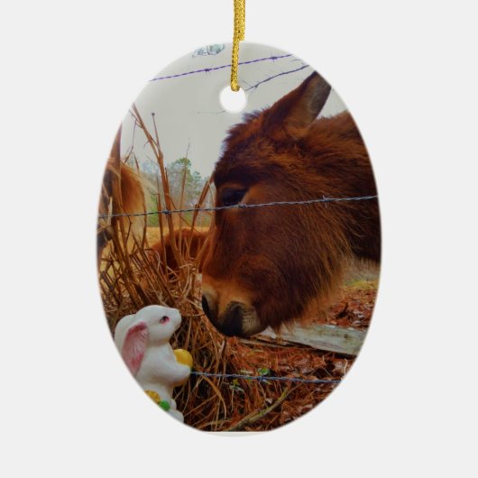 Miniature Brown horse & Easter Bunny Keramisch Ornament (Voorkant)
