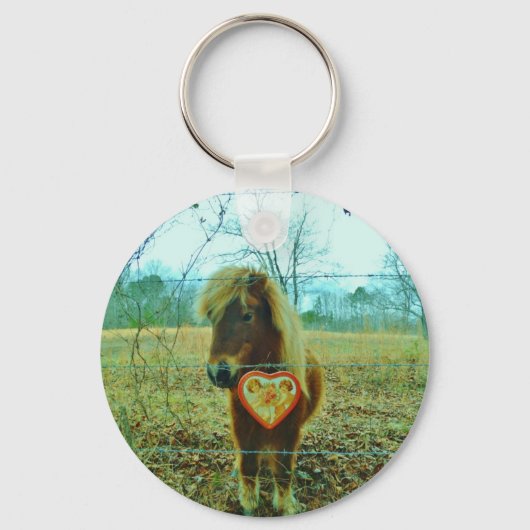 Miniature Brown horse Valentijn Heart Sleutelhanger (Voorkant)