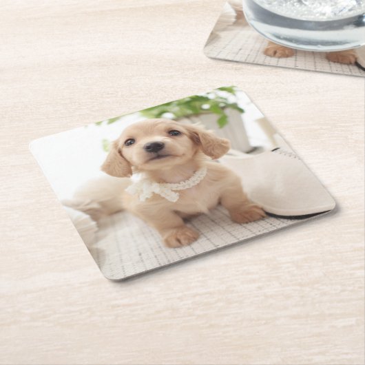 Miniature Dachshund Vierkante Kartonnen Onderzetter (Schuin)