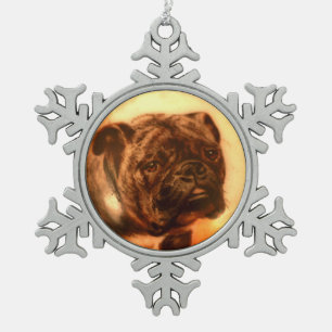 MINIATURE DOG PORTRAITS Bulldog Tin Sneeuwvlok Ornament