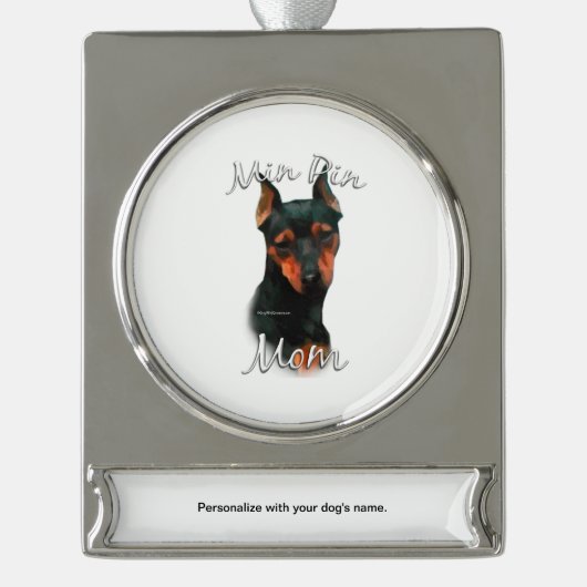 Miniature Pinscher (blk) Mam 2 Verzilverd Banner Ornament (Voorkant)