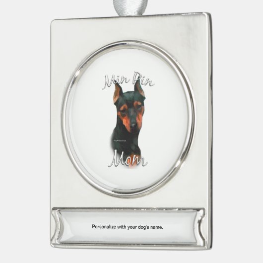Miniature Pinscher (blk) Mam 2 Verzilverd Banner Ornament (Links)