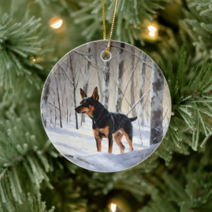 Miniature Pinscher Laat het Sneeuwen Kerstmis Keramisch Ornament