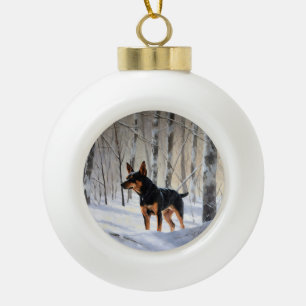 Miniature Pinscher Laat het Sneeuwen Kerstmis Keramische Bal Ornament
