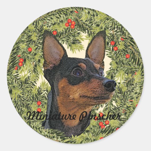 Miniature Pinscher Wreath Ronde Sticker (Voorkant)