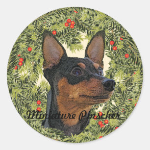 Miniature Pinscher Wreath Ronde Sticker