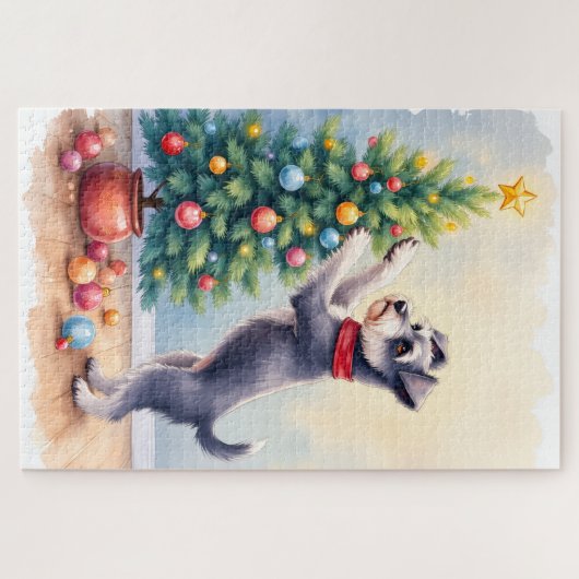 Miniature Schnauzer Decorating Christmas Tree Dog Legpuzzel (Horizontaal)