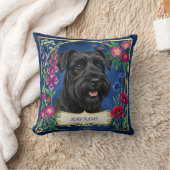 Miniature Schnauzer noir sur coussin bleu (Couverture)