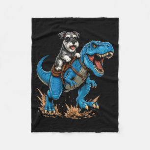 Miniature Schnauzer rijdt T Rex dinosaurus grappig Fleece Deken