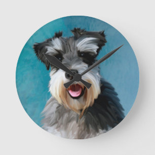 Miniature Schnauzer Waterverf Kunstschilderij Ronde Klok