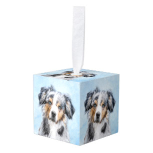 Miniatuur American Shepherd Painting - Dog Art Kubus Ornament