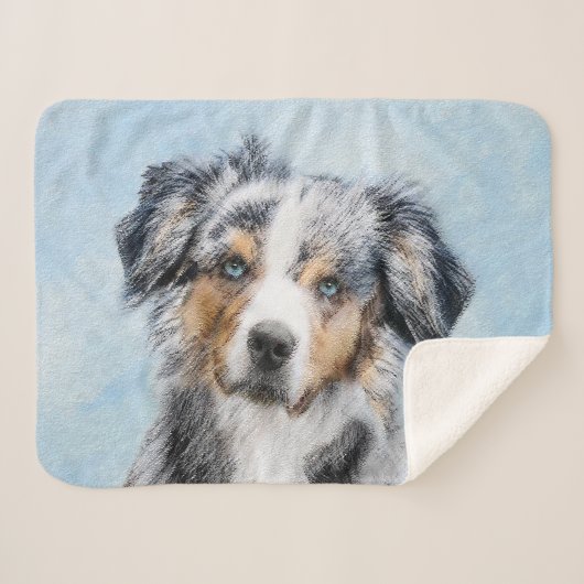 Miniatuur American Shepherd Painting - Dog Art Sherpa Deken (Voorkant (horizontaal))