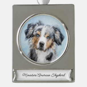 Miniatuur American Shepherd Painting - Dog Art Sil Verzilverd Banner Ornament