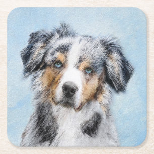 Miniatuur American Shepherd Painting - Dog Art Vierkante Kartonnen Onderzetter