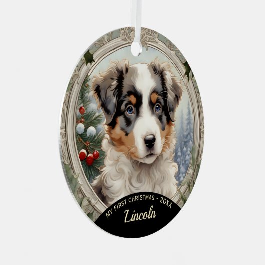 Miniatuur Amerikaans Herder Puppy Ornament (Voorkant Rechts)