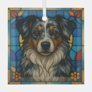 Miniatuur Amerikaanse Herder Merle "Glas in lood" Glas Ornament