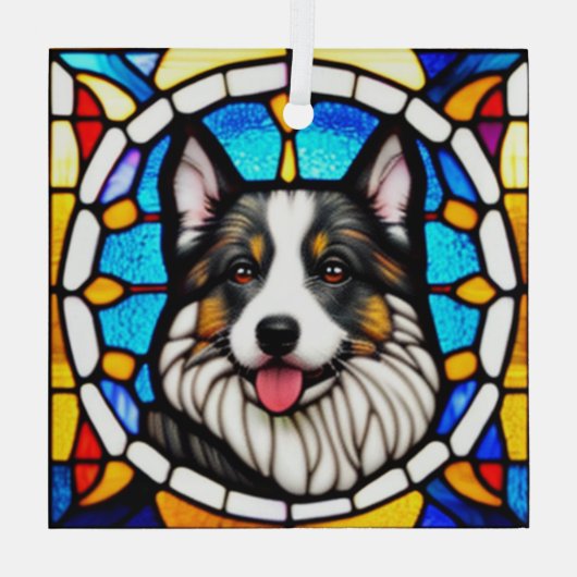 Miniatuur Amerikaanse herdershond "Glas in lood" Glas Ornament (Achterkant)