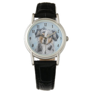 Miniatuur Amerikaanse Herdershond Schilderij - Hon Horloge