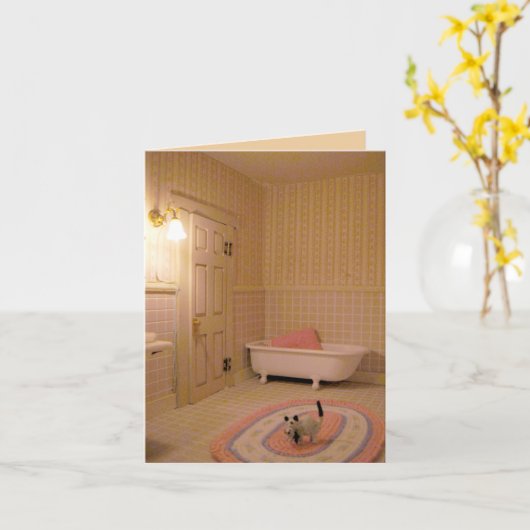 Miniatuur Badkamer met Katten Note Kaart, Custom Kaart (Gele Bloem)