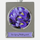 Miniatuur Blue Iriss Spring Floral Verzilverd Banner Ornament (Voorkant)