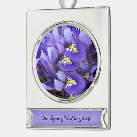 Miniatuur Blue Iriss Spring Floral Verzilverd Banner Ornament (Links)