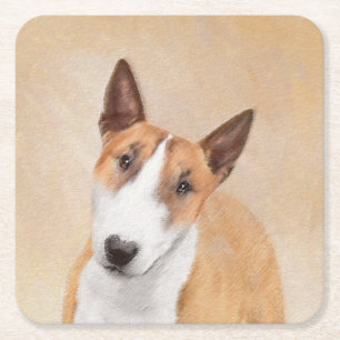 Miniatuur Bull Terrier Painting - Cute Original Do Vierkante Kartonnen Onderzetter