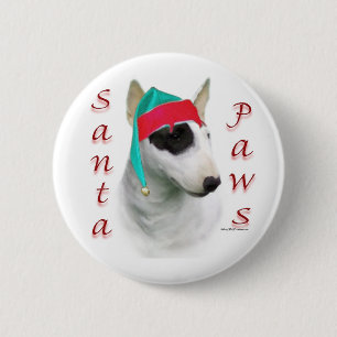 Miniatuur Bull Terrier Santa Paws Ronde Button 5,7 Cm
